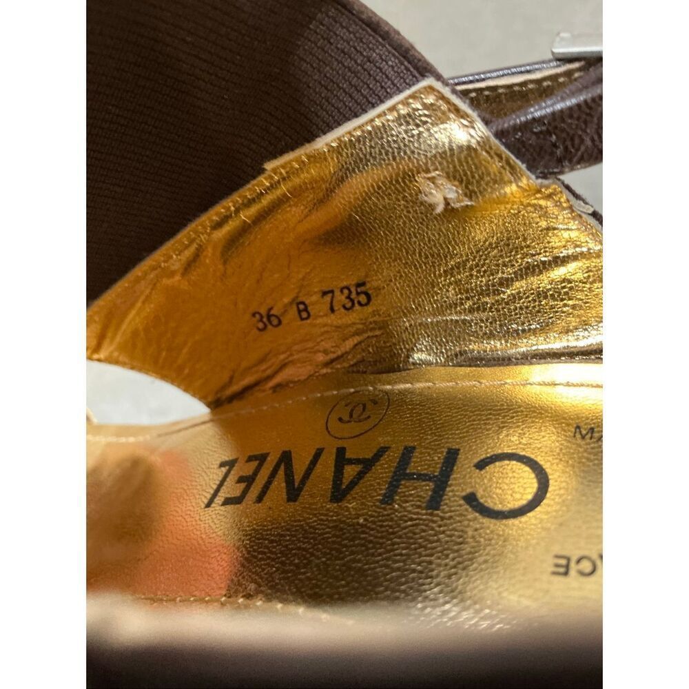 Chanel Open Toe Sandal Heels in Gold and Brown Size 35.5/36 - Picture 4 of 9